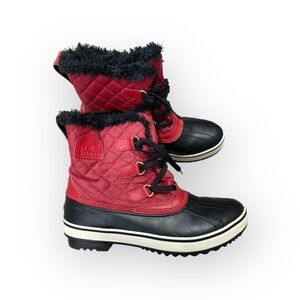 Sorel Tivoli Red Diamond Quilted Faux Fur Lined Snow Boots Size 10